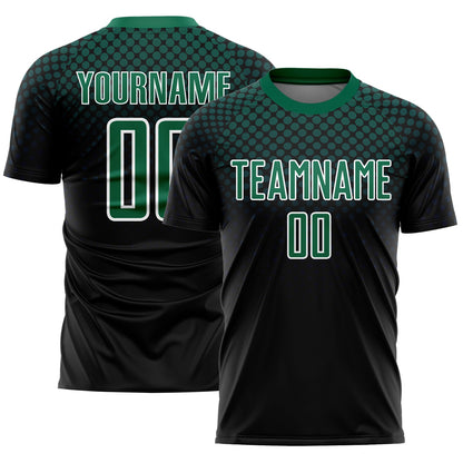 Custom Black Kelly Green-White Halftone Dots Sublimation Soccer Uniform Jersey