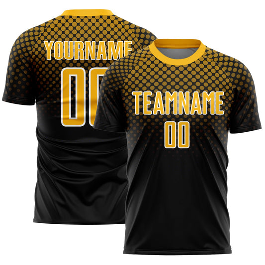 Custom Black Gold-White Halftone Dots Sublimation Soccer Uniform Jersey