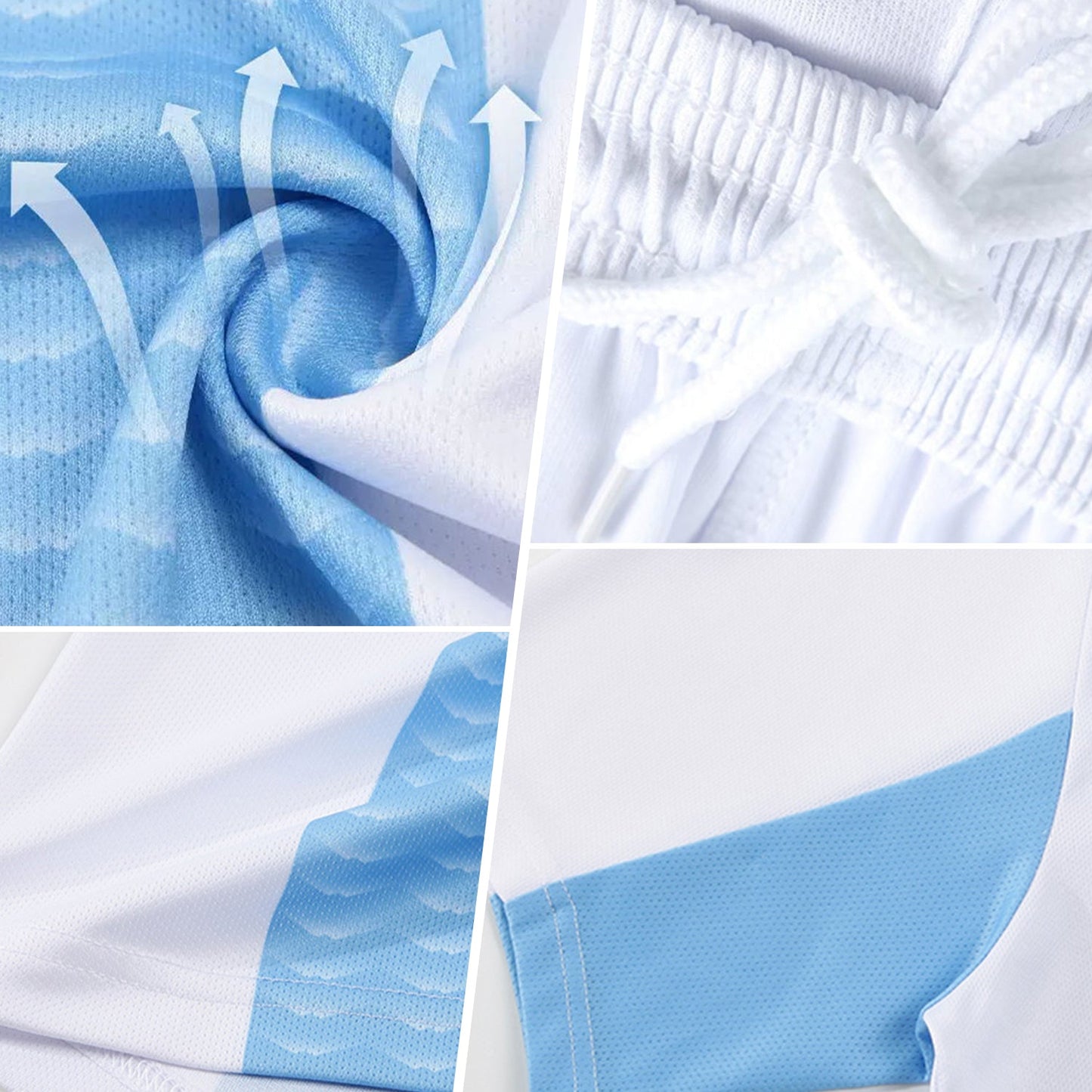 Custom Light Blue Black Geometric Shapes Sublimation Soccer Uniform Jersey