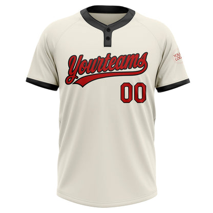 Custom Cream Red-Black Two-Button Unisex Softball Jersey