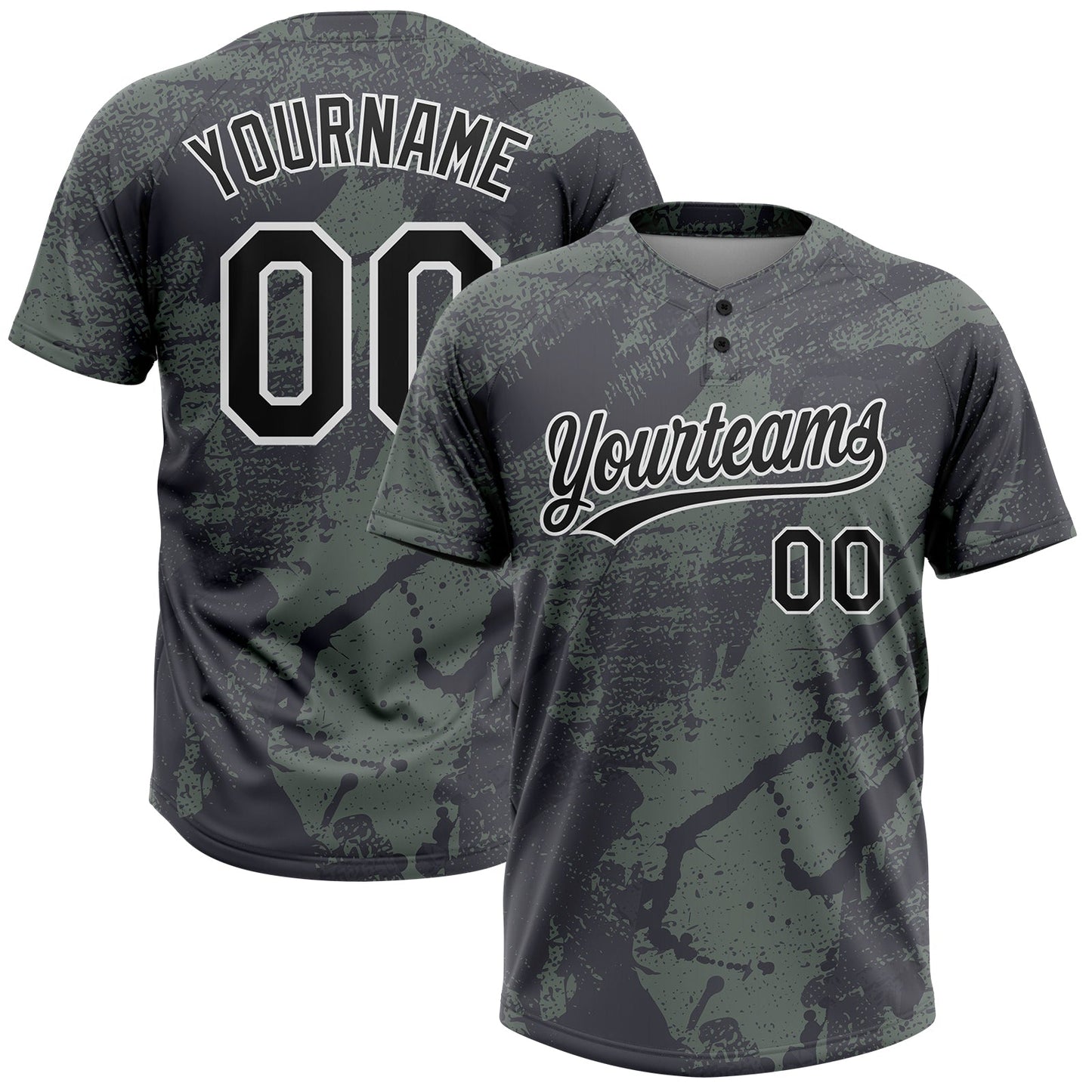 Custom Olive Black-White 3D Pattern Salute To Service Two-Button Unisex Softball Jersey