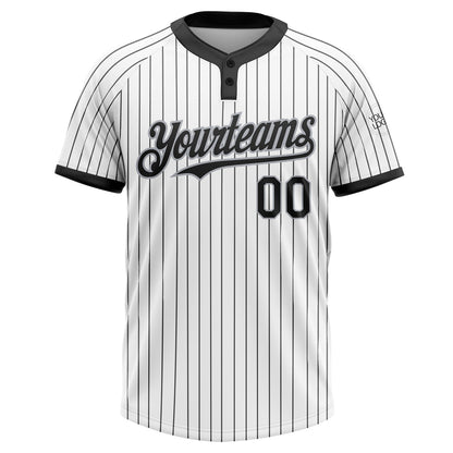 Custom White Black Pinstripe Gray Two-Button Unisex Softball Jersey