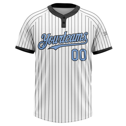 Custom White Black Pinstripe Light Blue Two-Button Unisex Softball Jersey