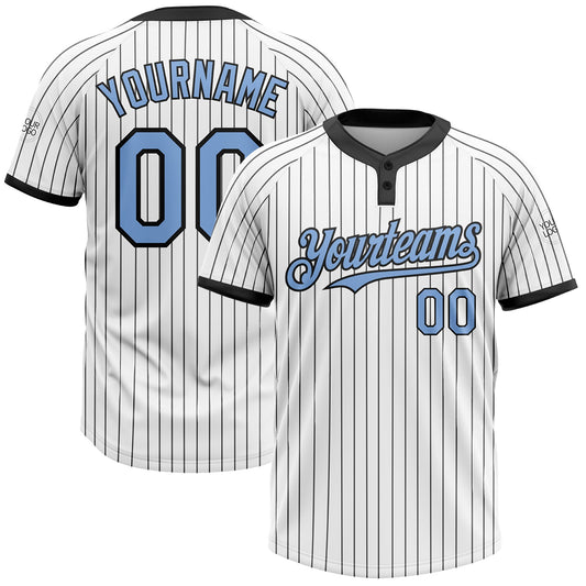 Custom White Black Pinstripe Light Blue Two-Button Unisex Softball Jersey