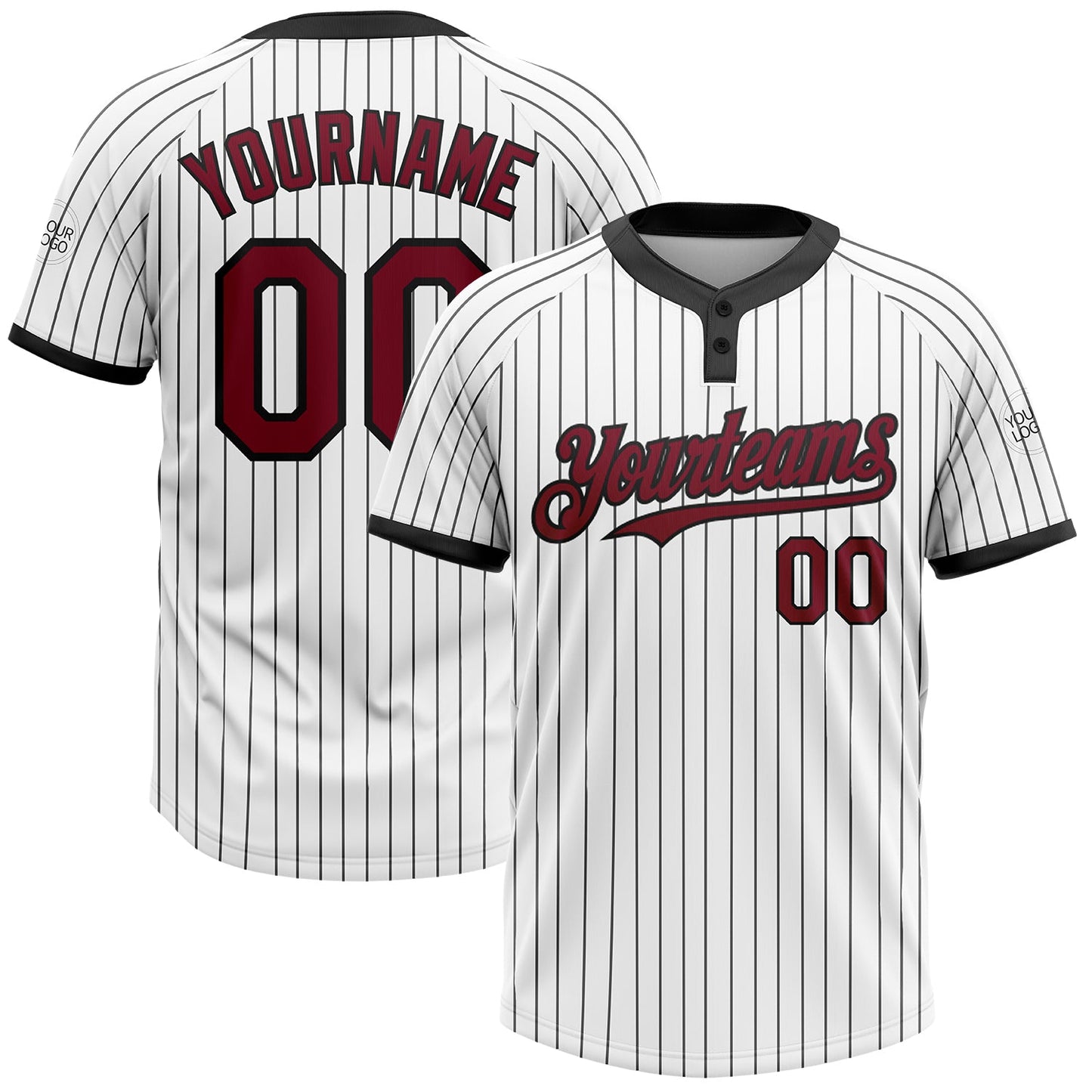 Custom White Black Pinstripe Crimson Two-Button Unisex Softball Jersey