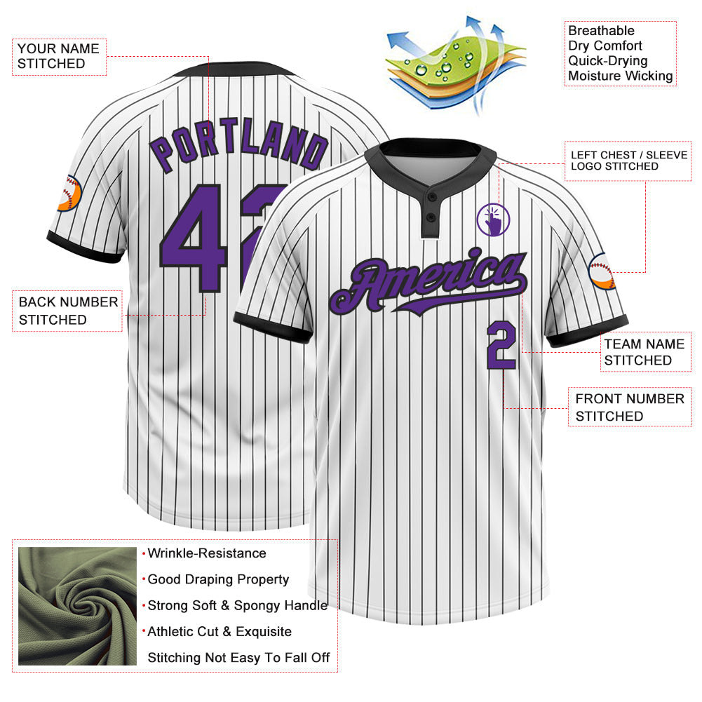 Custom White Black Pinstripe Purple Two-Button Unisex Softball Jersey