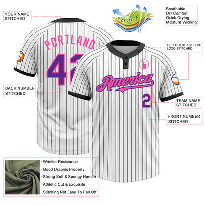 Custom White Black Pinstripe Purple-Pink Two-Button Unisex Softball Jersey