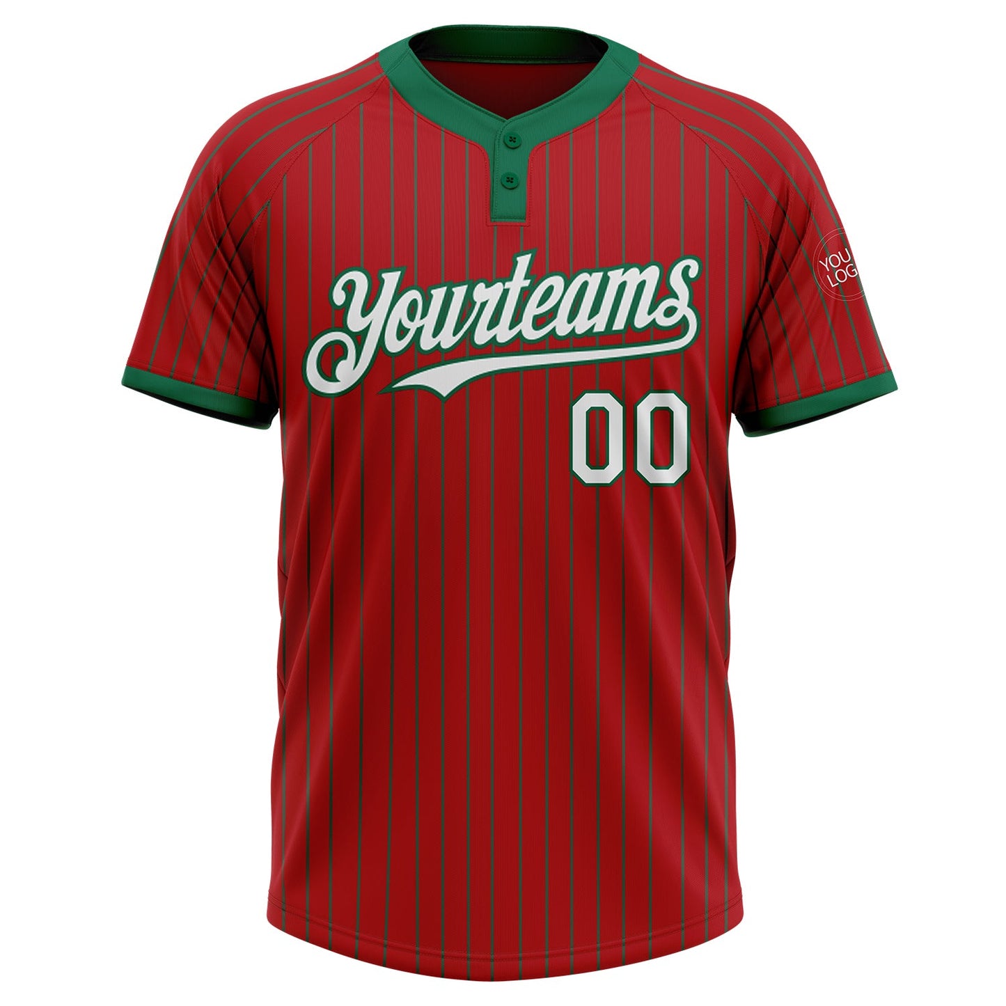 Custom Red Kelly Green Pinstripe Kelly Green Two-Button Unisex Softball Jersey