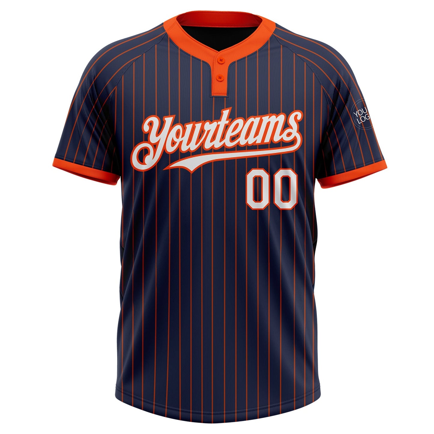 Custom Navy Orange Pinstripe White Two-Button Unisex Softball Jersey