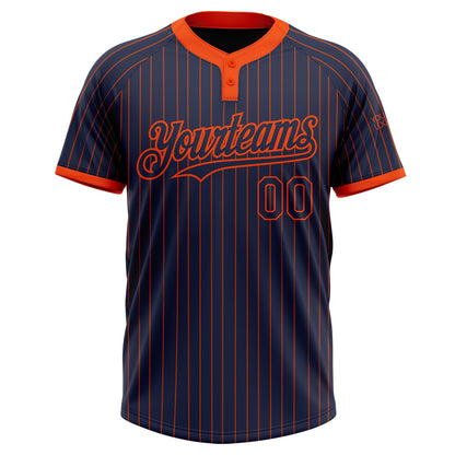 Custom Navy Orange Pinstripe Orange Two-Button Unisex Softball Jersey