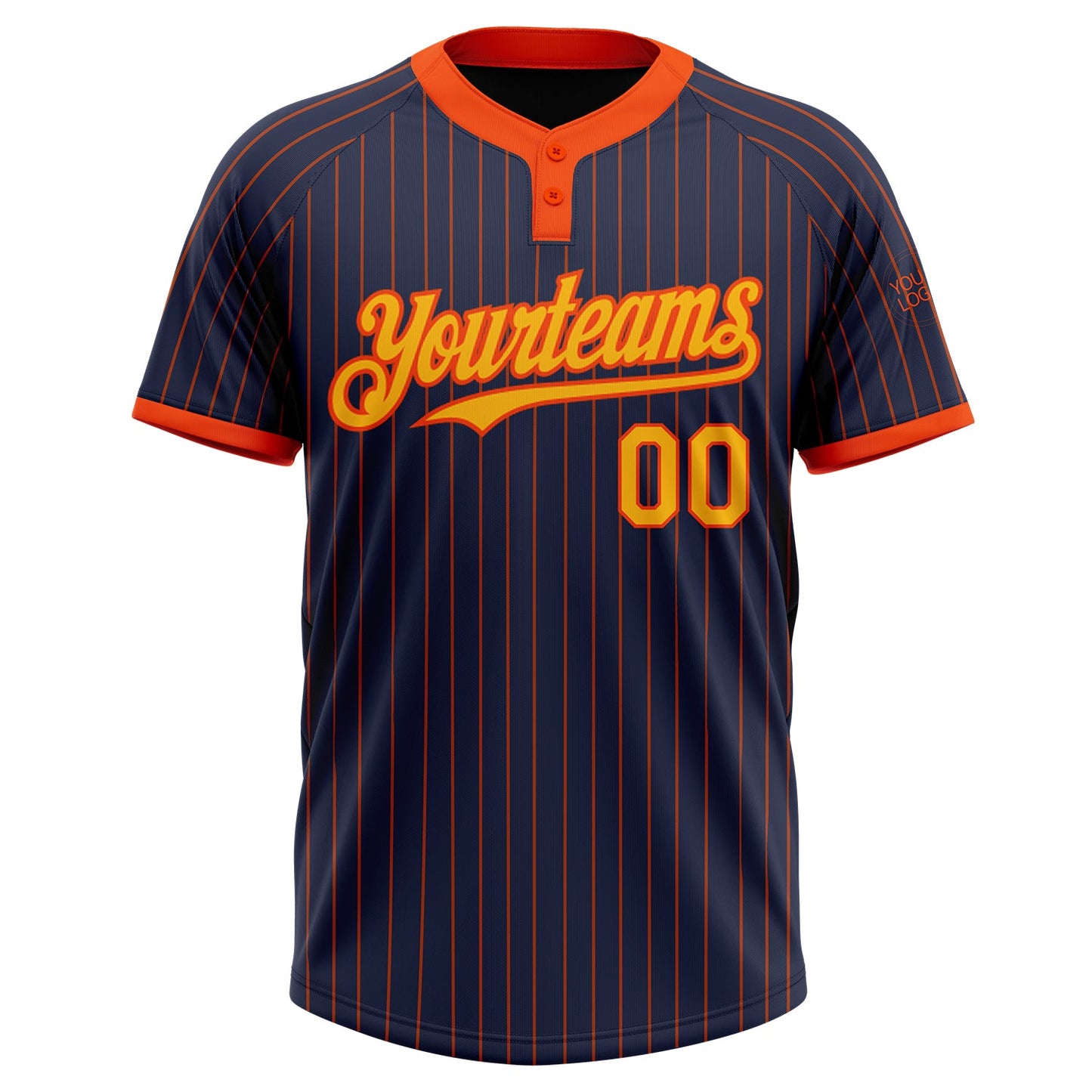 Custom Navy Orange Pinstripe Gold Two-Button Unisex Softball Jersey