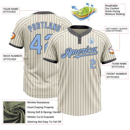 Custom Cream Steel Gray Pinstripe Light Blue Two-Button Unisex Softball Jersey