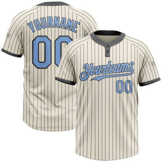 Custom Cream Steel Gray Pinstripe Light Blue Two-Button Unisex Softball Jersey