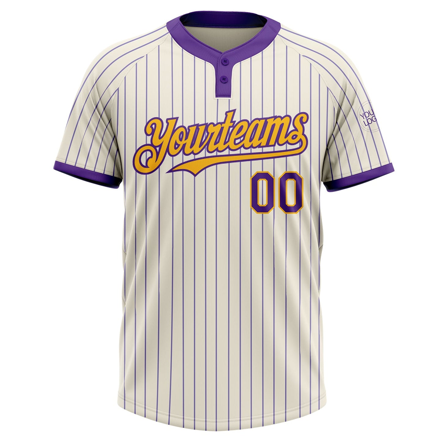 Custom Cream Purple Pinstripe Gold Two-Button Unisex Softball Jersey