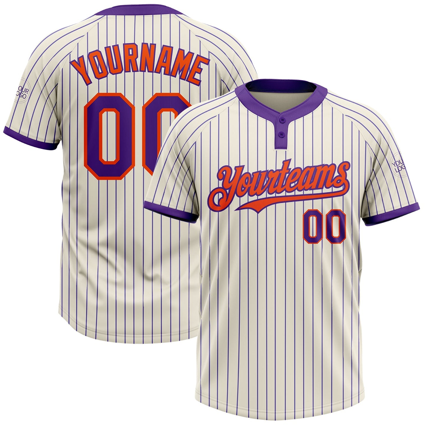 Custom Cream Purple Pinstripe Orange Two-Button Unisex Softball Jersey