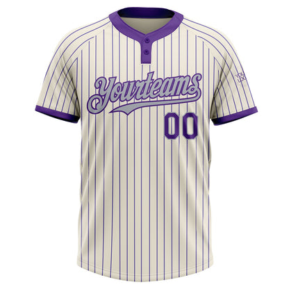 Custom Cream Purple Pinstripe Gray Two-Button Unisex Softball Jersey