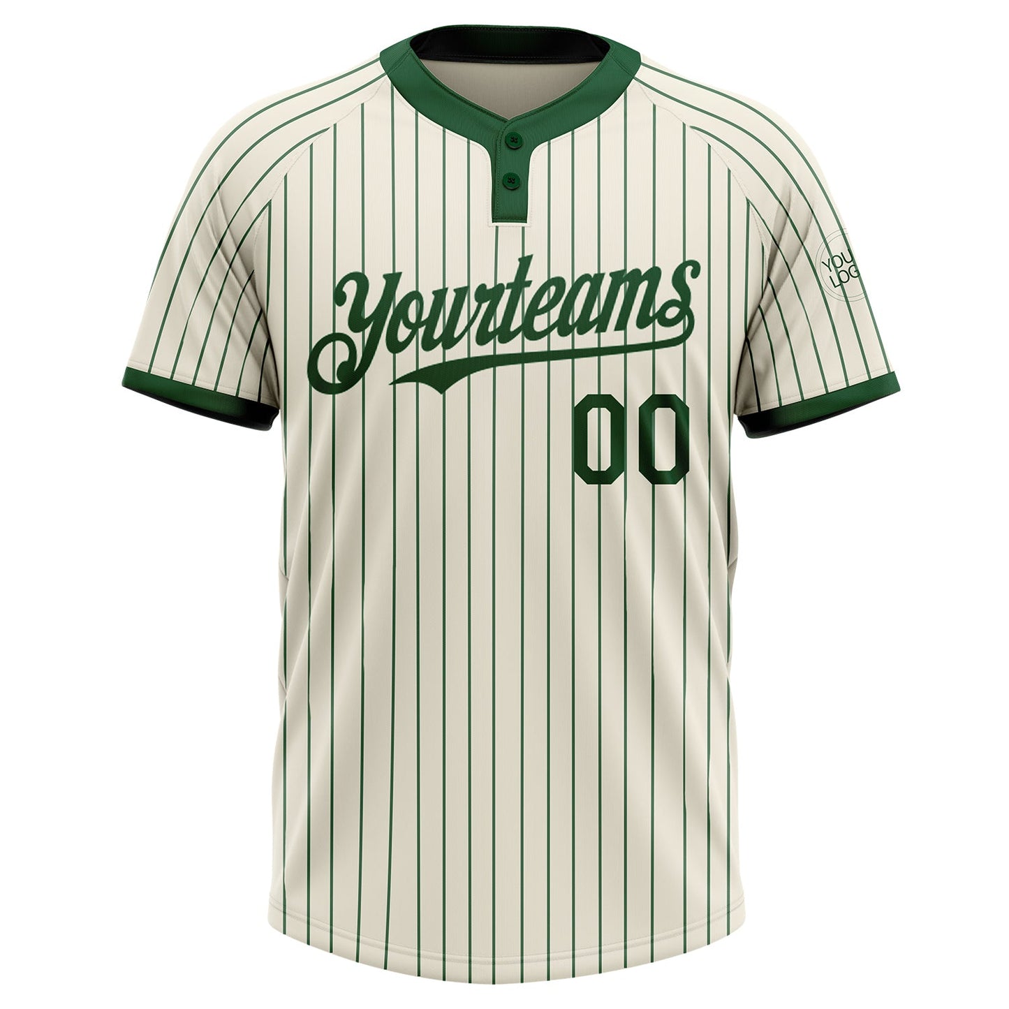 Custom Cream Green Pinstripe Green Two-Button Unisex Softball Jersey