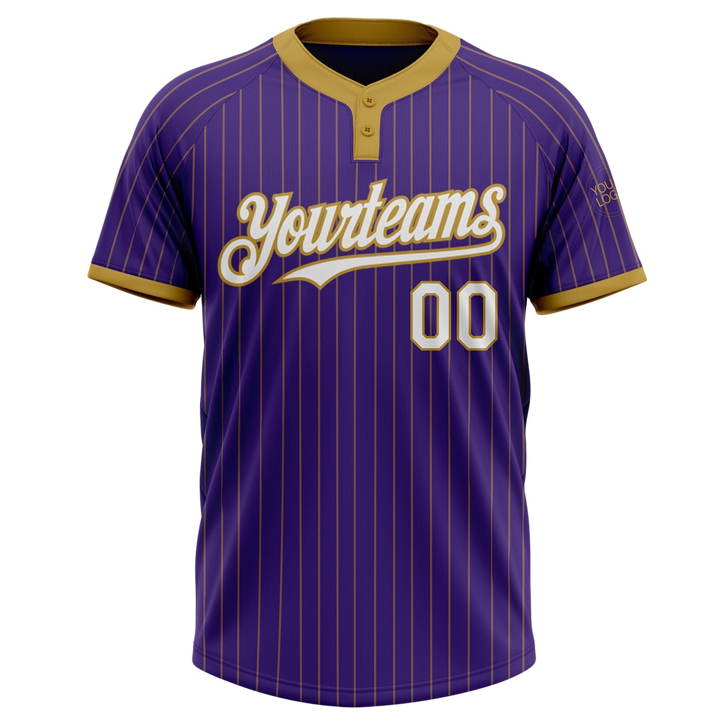 Custom Purple Old Gold Pinstripe White Two-Button Unisex Softball Jersey