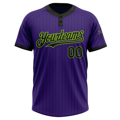 Custom Purple Black Pinstripe Neon Green Two-Button Unisex Softball Jersey