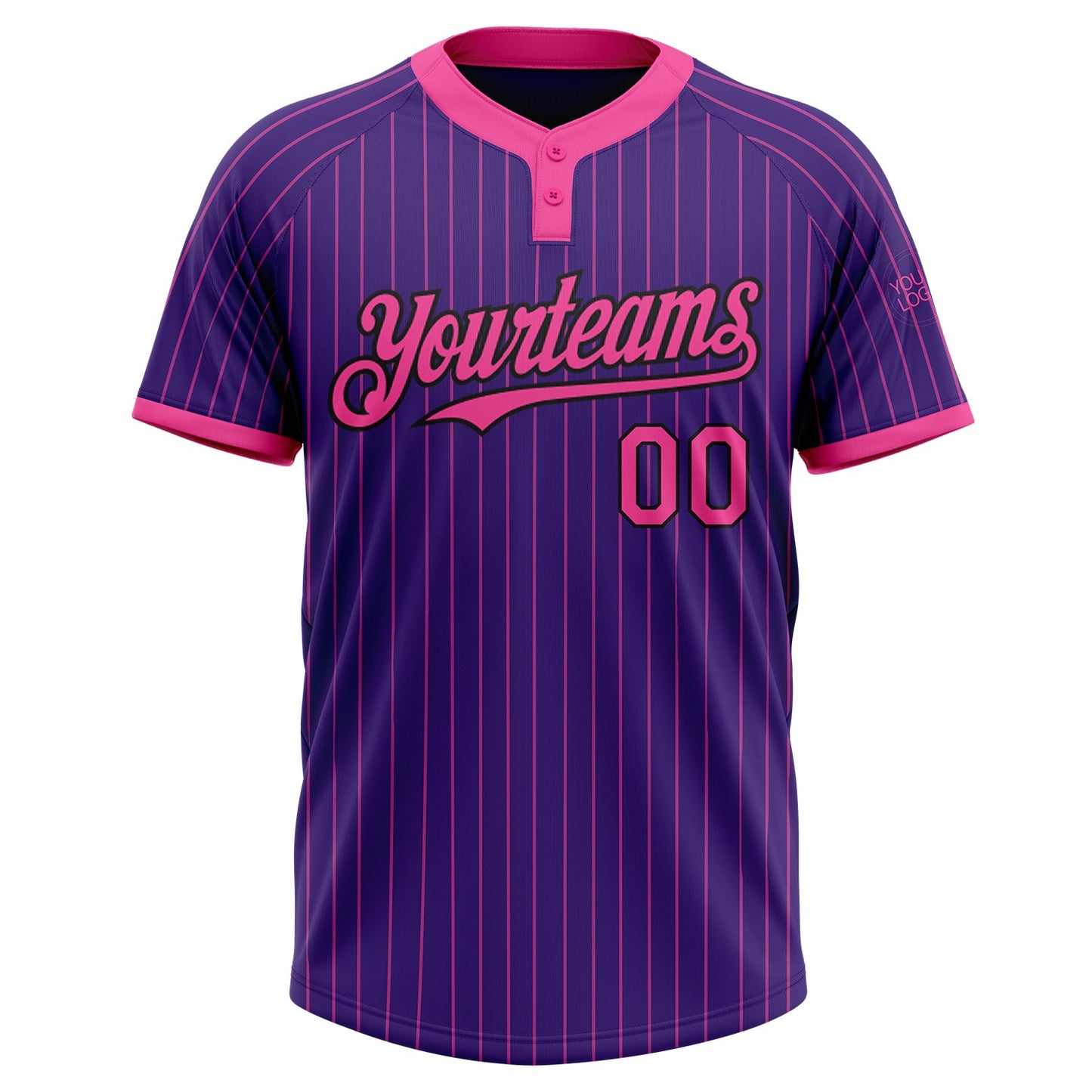 Custom Purple Pink Pinstripe Black Two-Button Unisex Softball Jersey