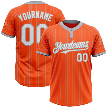 Custom Orange Gray Pinstripe White Two-Button Unisex Softball Jersey