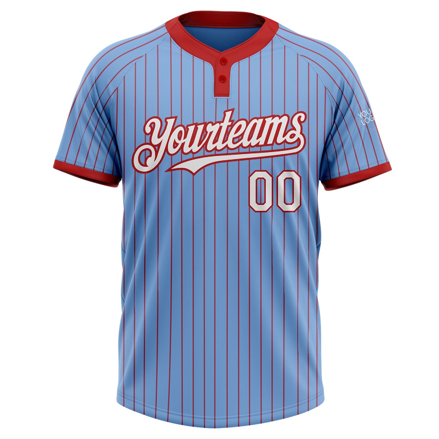 Custom Light Blue Red Pinstripe White Two-Button Unisex Softball Jersey