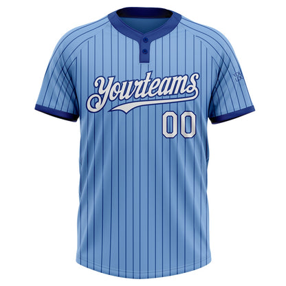 Custom Light Blue Royal Pinstripe White Two-Button Unisex Softball Jersey