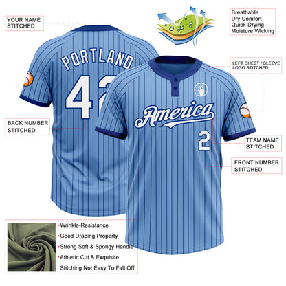 Custom Light Blue Royal Pinstripe White Two-Button Unisex Softball Jersey