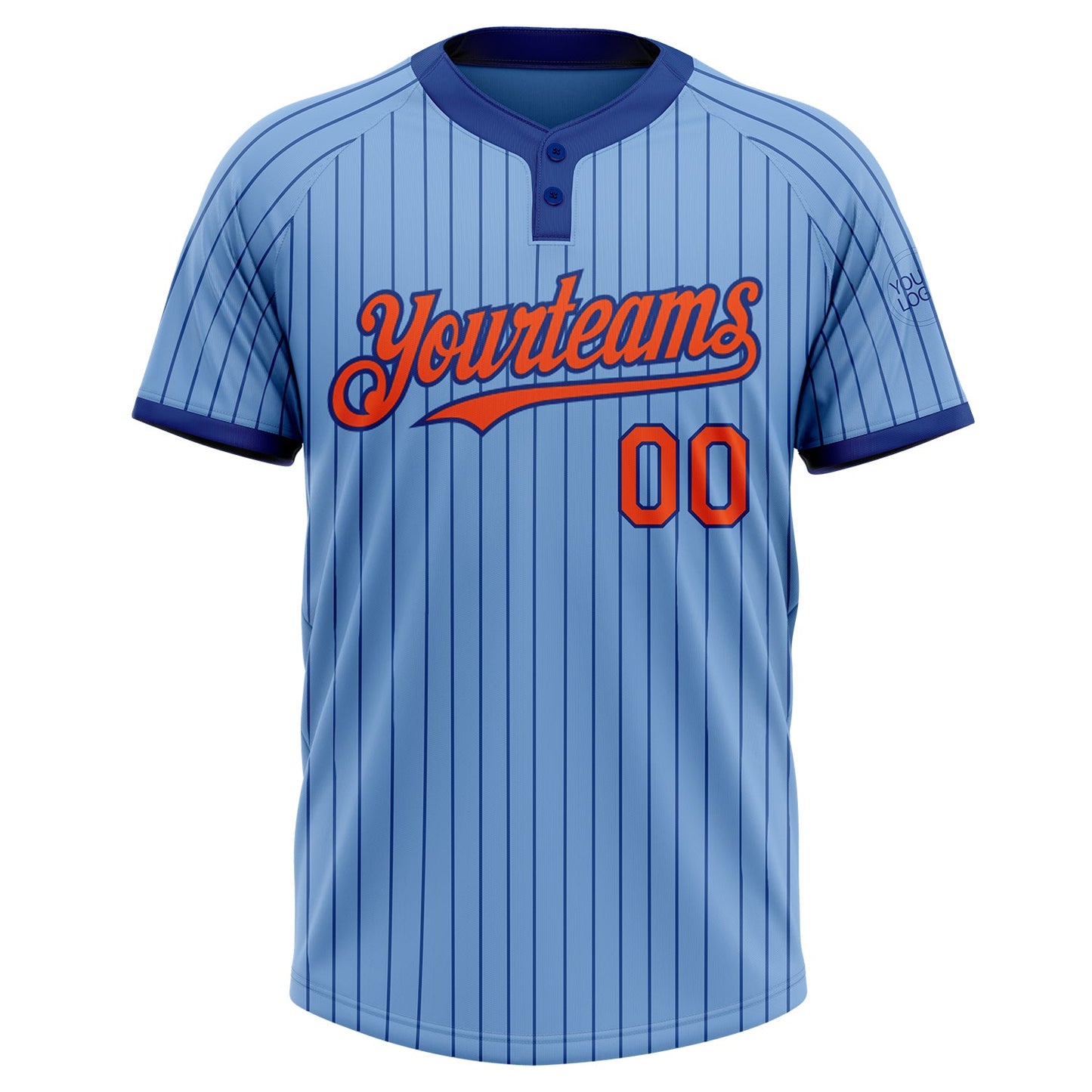 Custom Light Blue Royal Pinstripe Orange Two-Button Unisex Softball Jersey