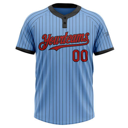 Custom Light Blue Black Pinstripe Red Two-Button Unisex Softball Jersey