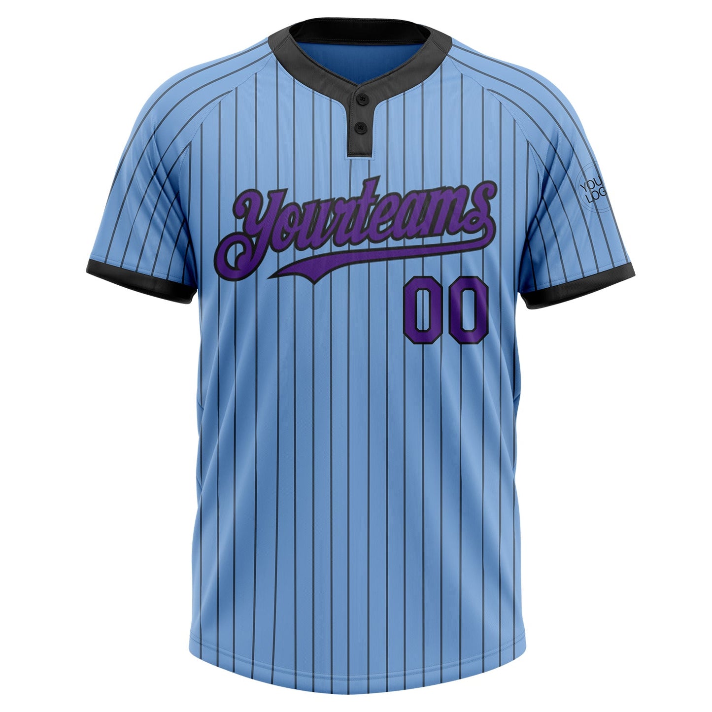 Custom Light Blue Black Pinstripe Purple Two-Button Unisex Softball Jersey