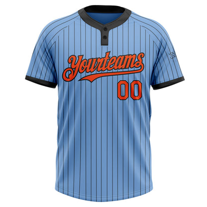 Custom Light Blue Black Pinstripe Orange Two-Button Unisex Softball Jersey