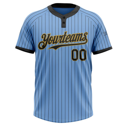 Custom Light Blue Black Pinstripe Old Gold Two-Button Unisex Softball Jersey