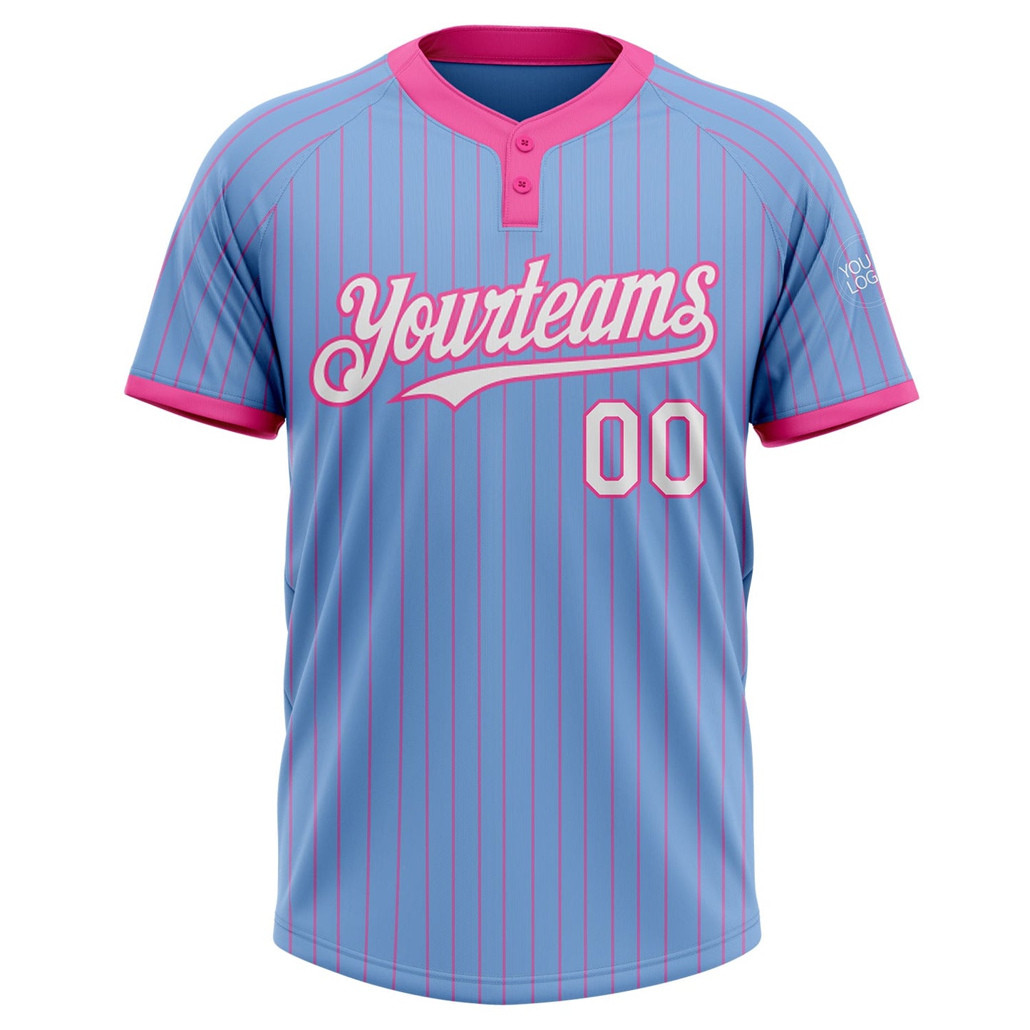 Custom Light Blue Pink Pinstripe White Two-Button Unisex Softball Jersey