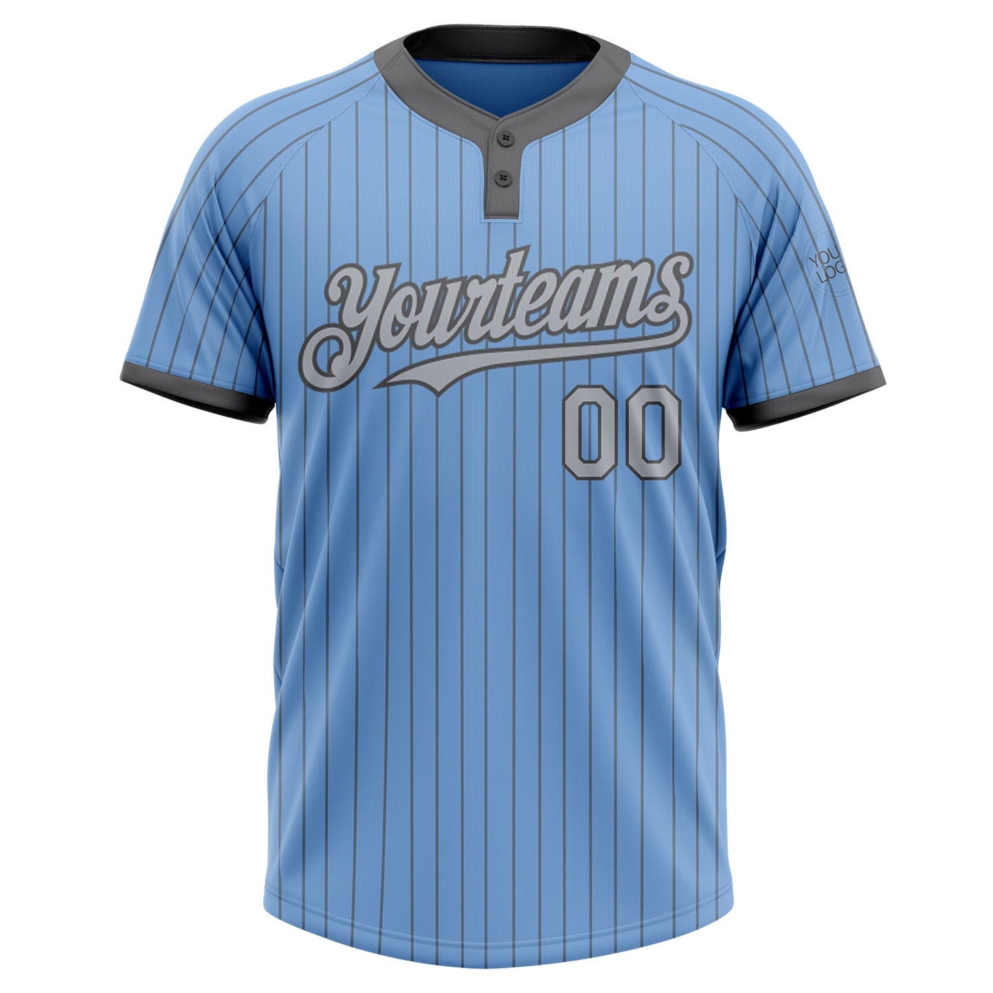 Custom Light Blue Steel Gray Pinstripe Gray Two-Button Unisex Softball Jersey