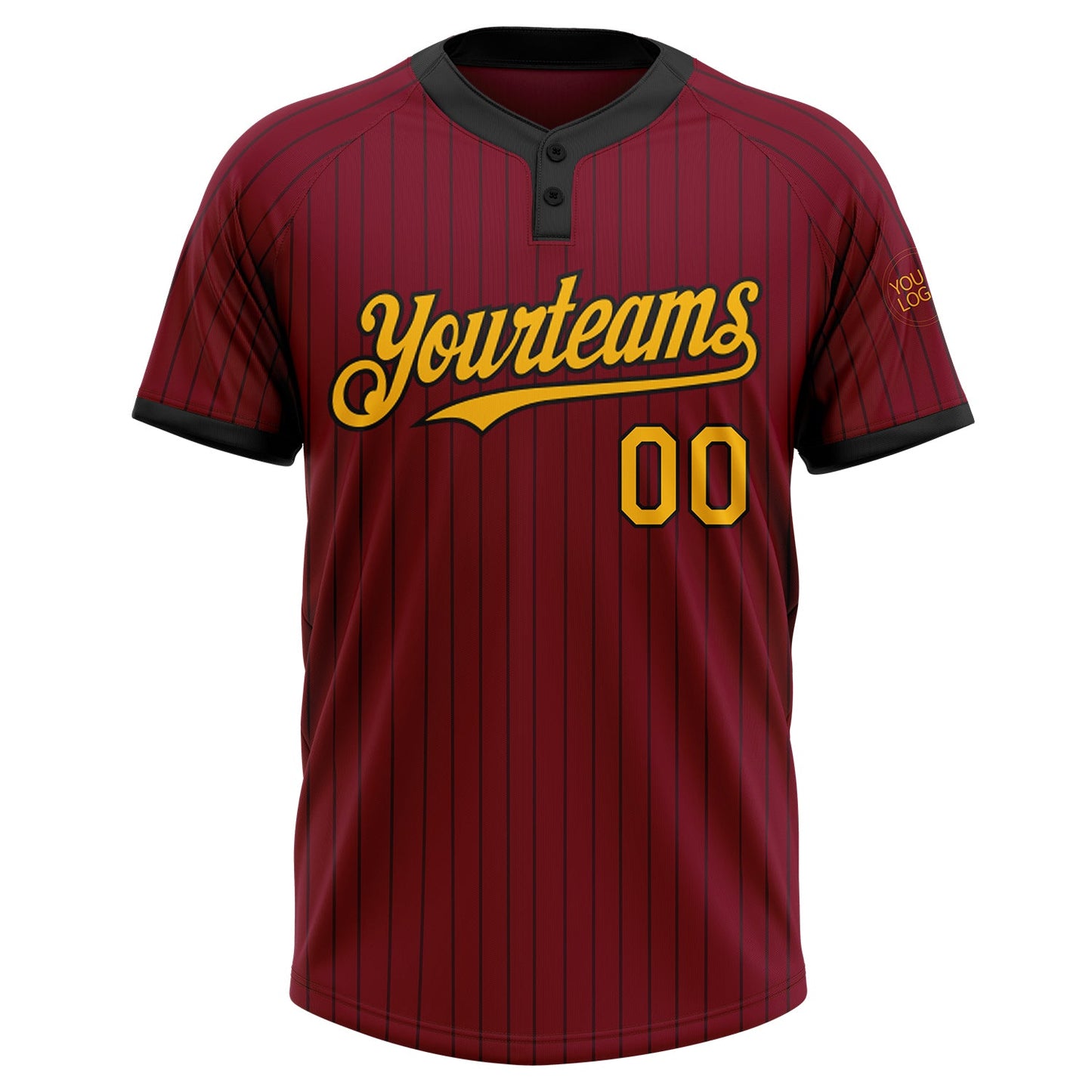 Custom Crimson Black Pinstripe Gold Two-Button Unisex Softball Jersey