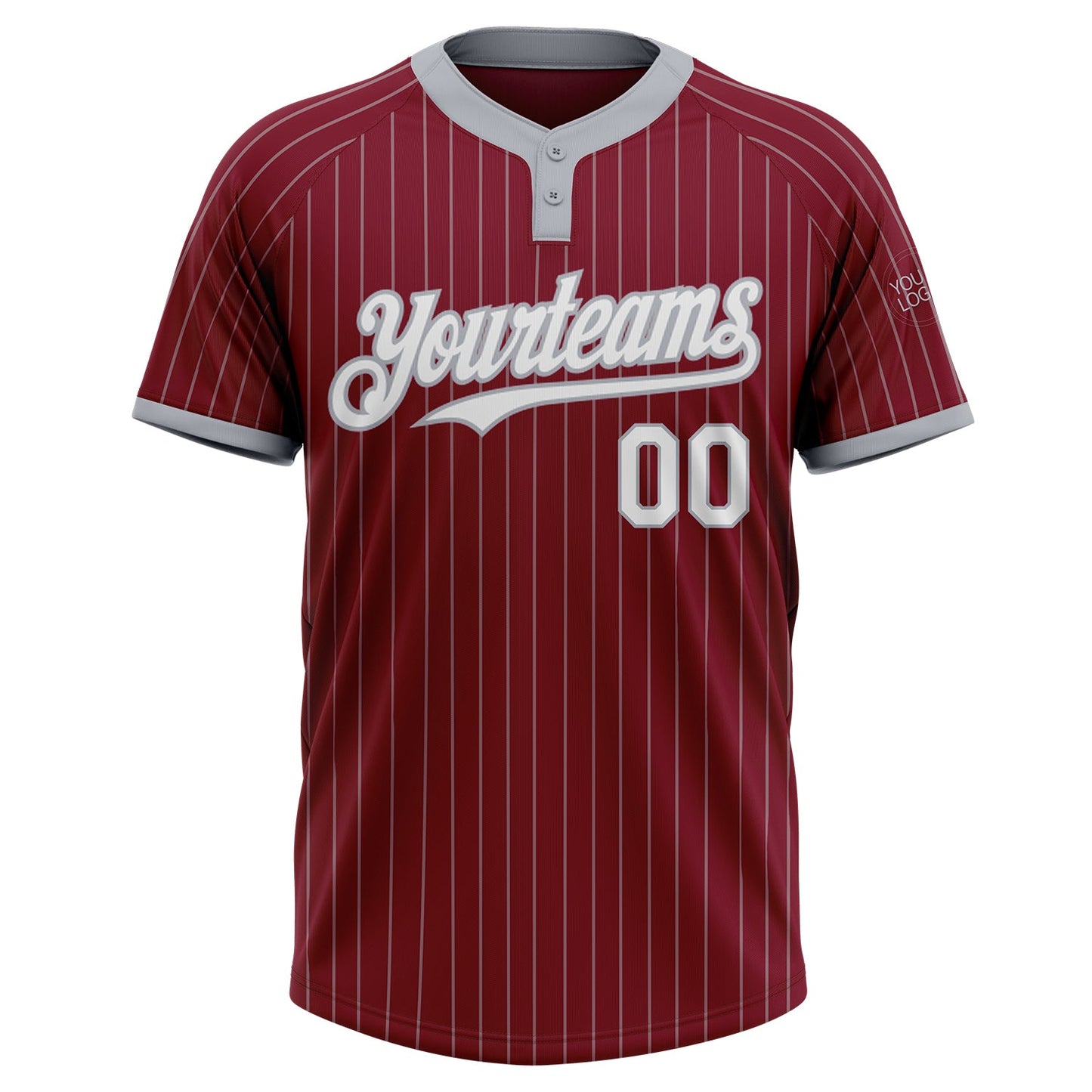 Custom Crimson Gray Pinstripe White Two-Button Unisex Softball Jersey