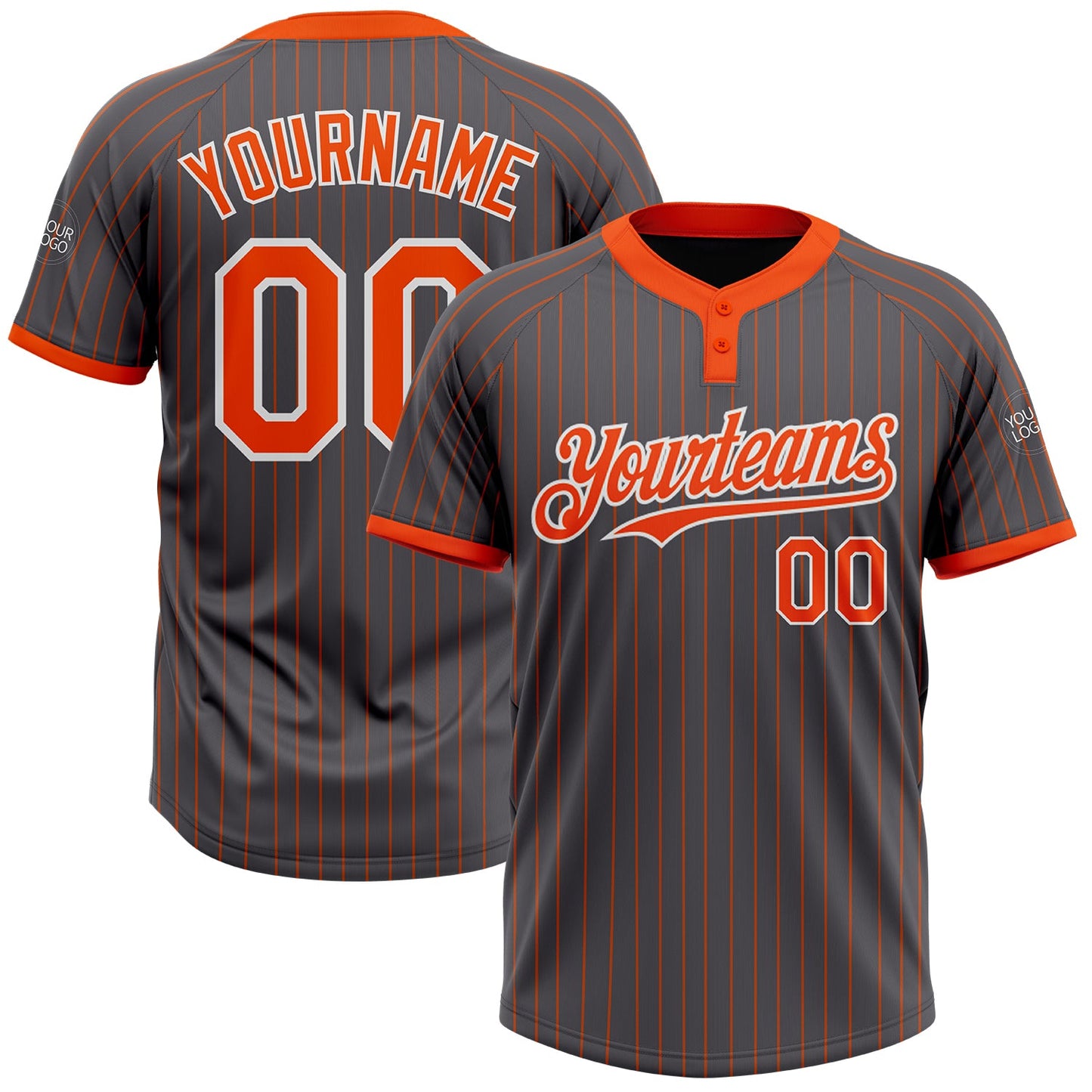 Custom Steel Gray Orange Pinstripe White Two-Button Unisex Softball Jersey