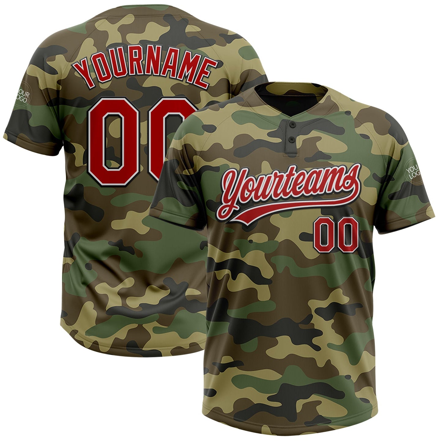 Custom Camo Red-Black Salute To Service Two-Button Unisex Softball Jersey