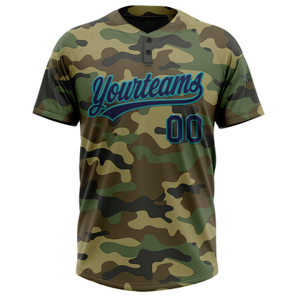 Custom Camo Navy-Teal Salute To Service Two-Button Unisex Softball Jersey