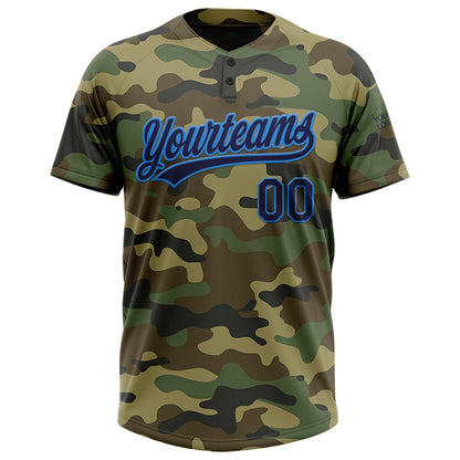 Custom Camo Navy-Electric Blue Salute To Service Two-Button Unisex Softball Jersey