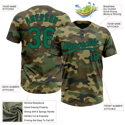 Custom Camo Kelly Green-Black Salute To Service Two-Button Unisex Softball Jersey