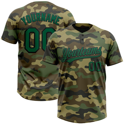 Custom Camo Kelly Green-Black Salute To Service Two-Button Unisex Softball Jersey