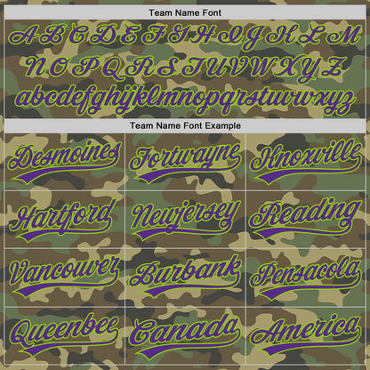 Custom Camo Purple-Neon Green Salute To Service Two-Button Unisex Softball Jersey