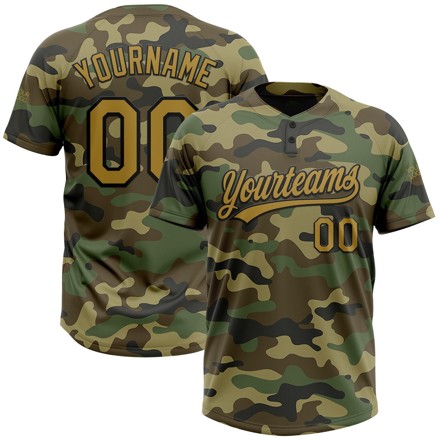 Custom Camo Old Gold-Black Salute To Service Two-Button Unisex Softball Jersey