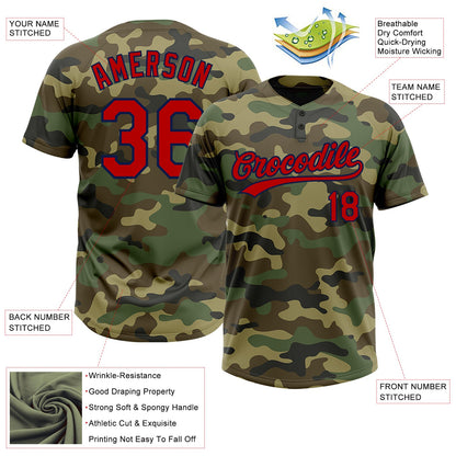 Custom Camo Red-Navy Salute To Service Two-Button Unisex Softball Jersey