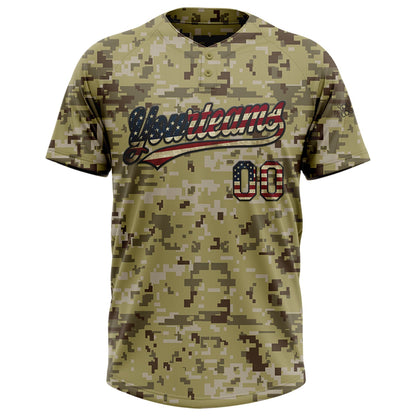 Custom Camo Vintage USA Flag-Black Salute To Service Two-Button Unisex Softball Jersey