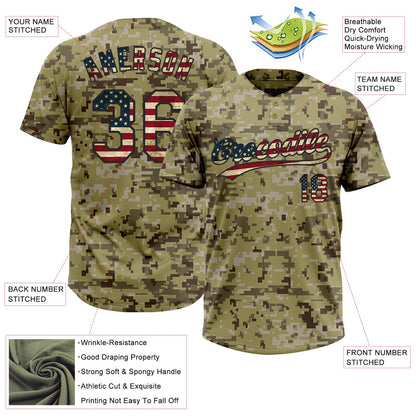 Custom Camo Vintage USA Flag-Black Salute To Service Two-Button Unisex Softball Jersey