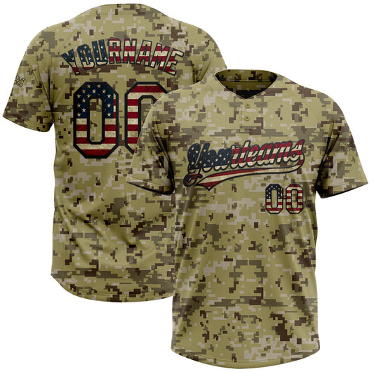 Custom Camo Vintage USA Flag-Black Salute To Service Two-Button Unisex Softball Jersey