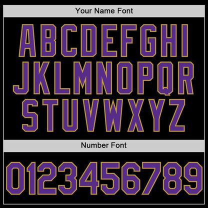 Custom Black Purple-Old Gold Two-Button Unisex Softball Jersey
